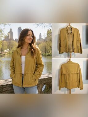 OLD NAVY Loose Stretch Tech Cinched-Waist Crop Jacket Zip-Up Mustard Size L New
